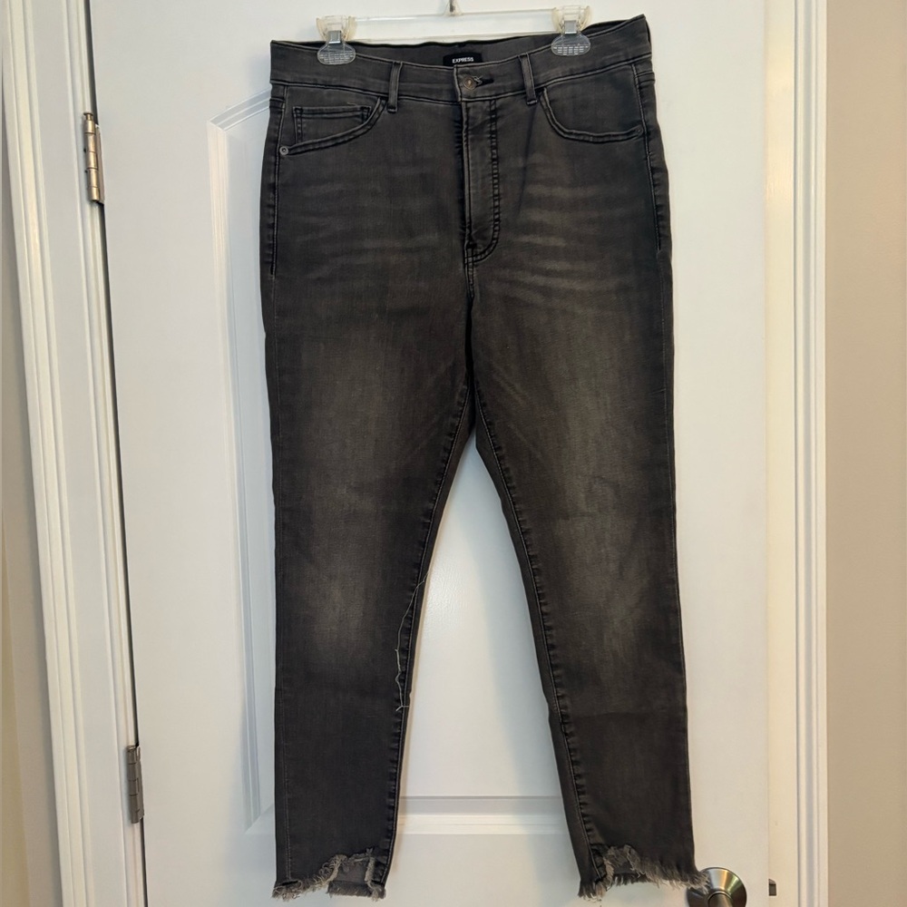 Express Dark Gray High Rise Hyper Stretch Skinny Jeans